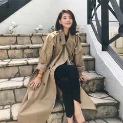 Windbreaker Women'S Mid-Length Autumn Style Korean Casual Jacket Early Autumn