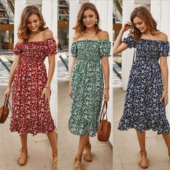 Floral Summer Dress Emale Beach Skirt Middle Length