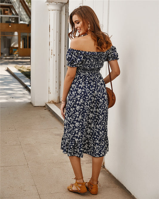 Floral Summer Dress Emale Beach Skirt Middle Length