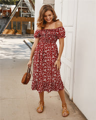 Floral Summer Dress Emale Beach Skirt Middle Length