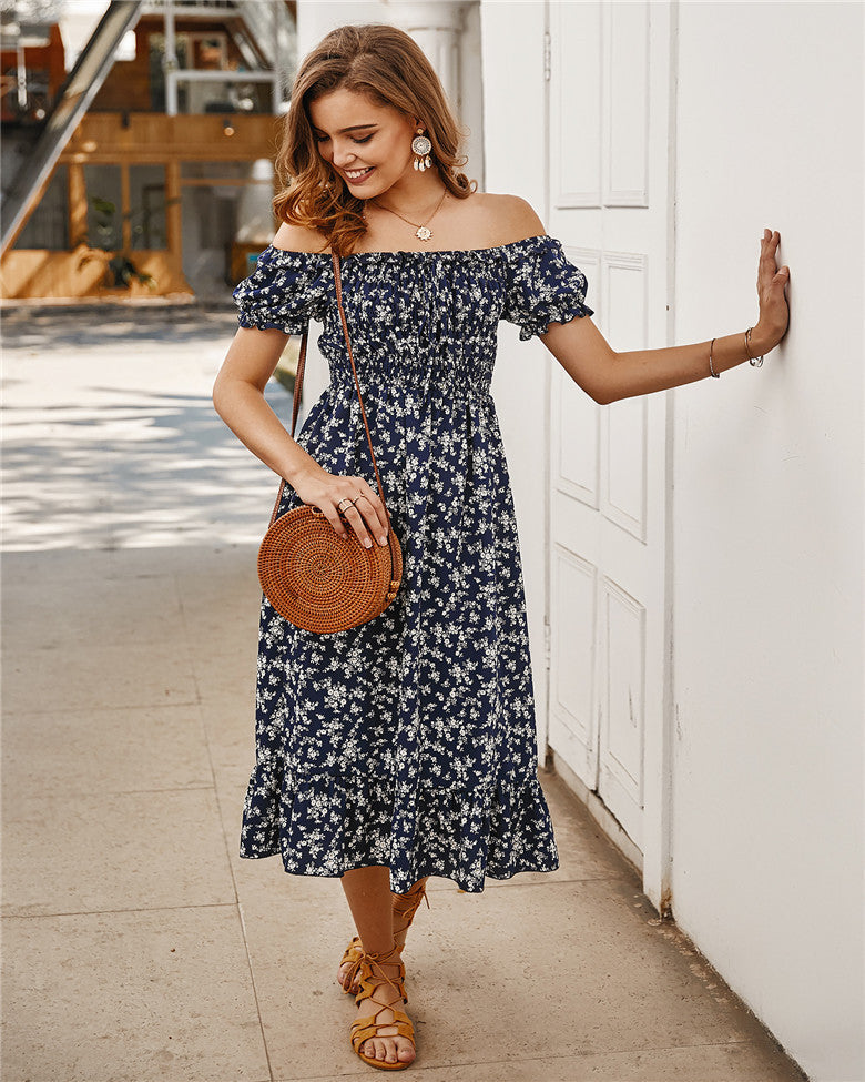 Floral Summer Dress Emale Beach Skirt Middle Length