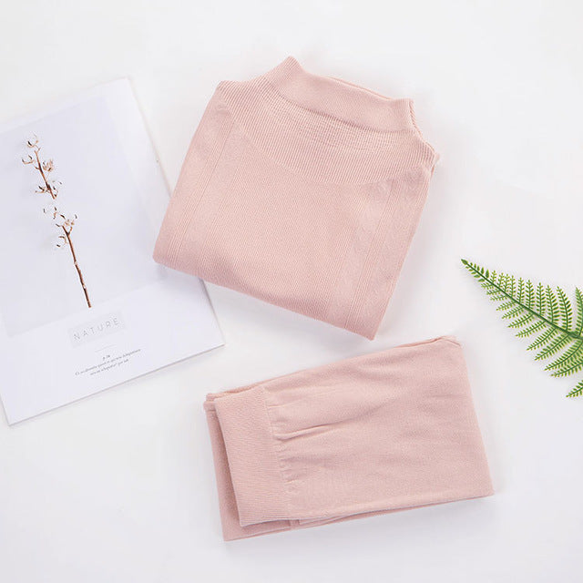 Solid Color Slim Women's Thermal Underwear Set