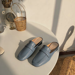 Womens Flats Shoes Mules Slippers Cover Toe Loafers Pu