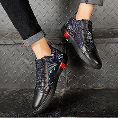 Men's Leather Plush Warm Boots Casual High Top Board Shoes