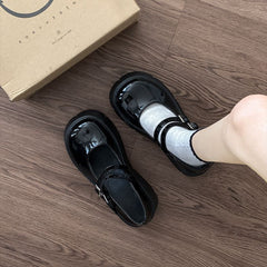 Round Head Increased Retro British Style Black Platform Leather Shoes Women's Spring And Autumn New French Style