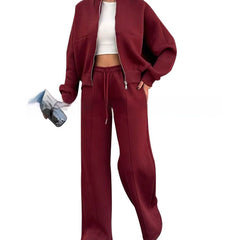 Women's Sports Suits Zipper Jacket And Wide Leg Pants Two-piece Set