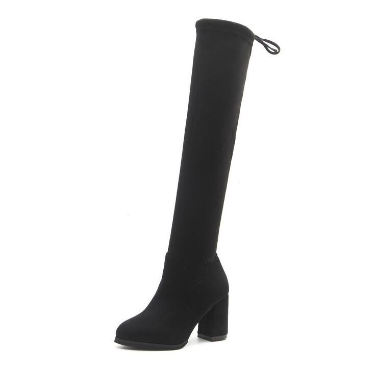autumn and winter small pepper thick with over the knee boots ladies black flat low heel stovepipe long boots