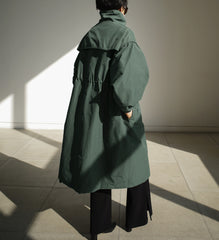 Autumn  Long Windbreaker Korean Style Stand Collar Drawstring Waist-controlled Long Sleeves Loose Trench Coat