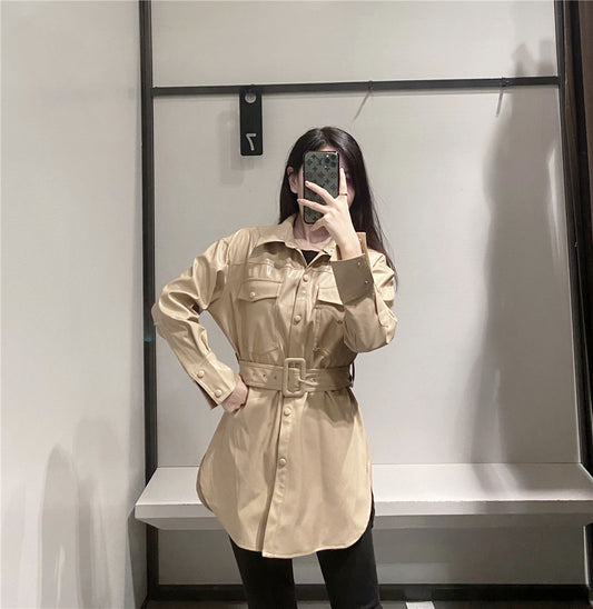 Faux leather jacket with belt