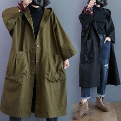 Loose Plus Size Overknee Long Large Pocket Trench Coat