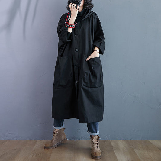 Loose Plus Size Overknee Long Large Pocket Trench Coat