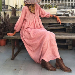 Women's Long Sleeve V-neck Shoulder Sleeve Loose Dress