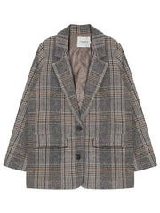 Retro Plaid Woolen Suit Jacket Women's Autumn And Winter Thick Warm Coat Short And Small