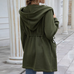 Mid-length hooded trench coat