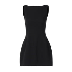 Fashion Sleeveless Backless High Waist Solid Color Slim Fit Short Dress