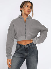 Long Sleeve Fleece Zipper Cardigan Hoodie Casual Jacket