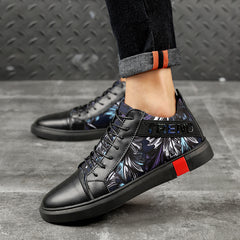 Men's Leather Plush Warm Boots Casual High Top Board Shoes