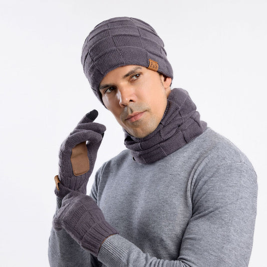 Hat Scarf Gloves Three-piece Suit Snow Day Knitted Earflaps Cap