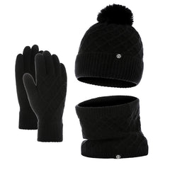 Autumn And Winter Hat Scarf Gloves Knitted Hat Amazon Outdoor Fleece-lined Warm Fur Ball Thickened Woolen Cap Three-piece Set