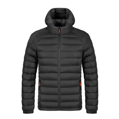 Winter Lightweight Hooded Coat With Pockets Fashion Warm Portable Zipper Jacket For Men Clothing Solid Color Outerwear Tops