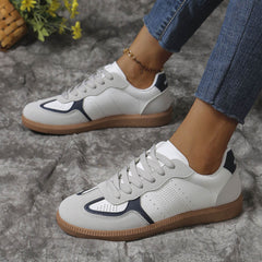 Colorblock Lace-up Flats Shoes Fashion Breathable Hollow Slip On Casual Shoes For Women