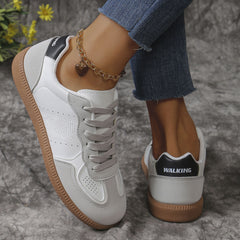 Colorblock Lace-up Flats Shoes Fashion Breathable Hollow Slip On Casual Shoes For Women