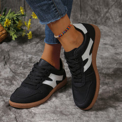 Colorblock Lace-up Flats Shoes Fashion Round Toe Slip On Casual Shoes For Women