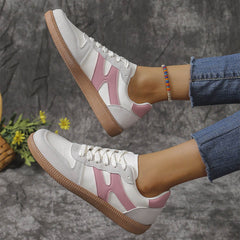 Colorblock Lace-up Flats Shoes Fashion Round Toe Slip On Casual Shoes For Women