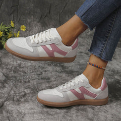 Colorblock Lace-up Flats Shoes Fashion Round Toe Slip On Casual Shoes For Women