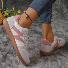 Colorblock Lace-up Flats Shoes Fashion Round Toe Slip On Casual Shoes For Women