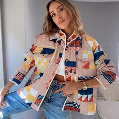 Diamond Lattice Pattern Print Cotton-padded Puffer Jacket Coat