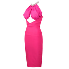 Hollow-out Shiny Rhinestone Collar Halter Dress