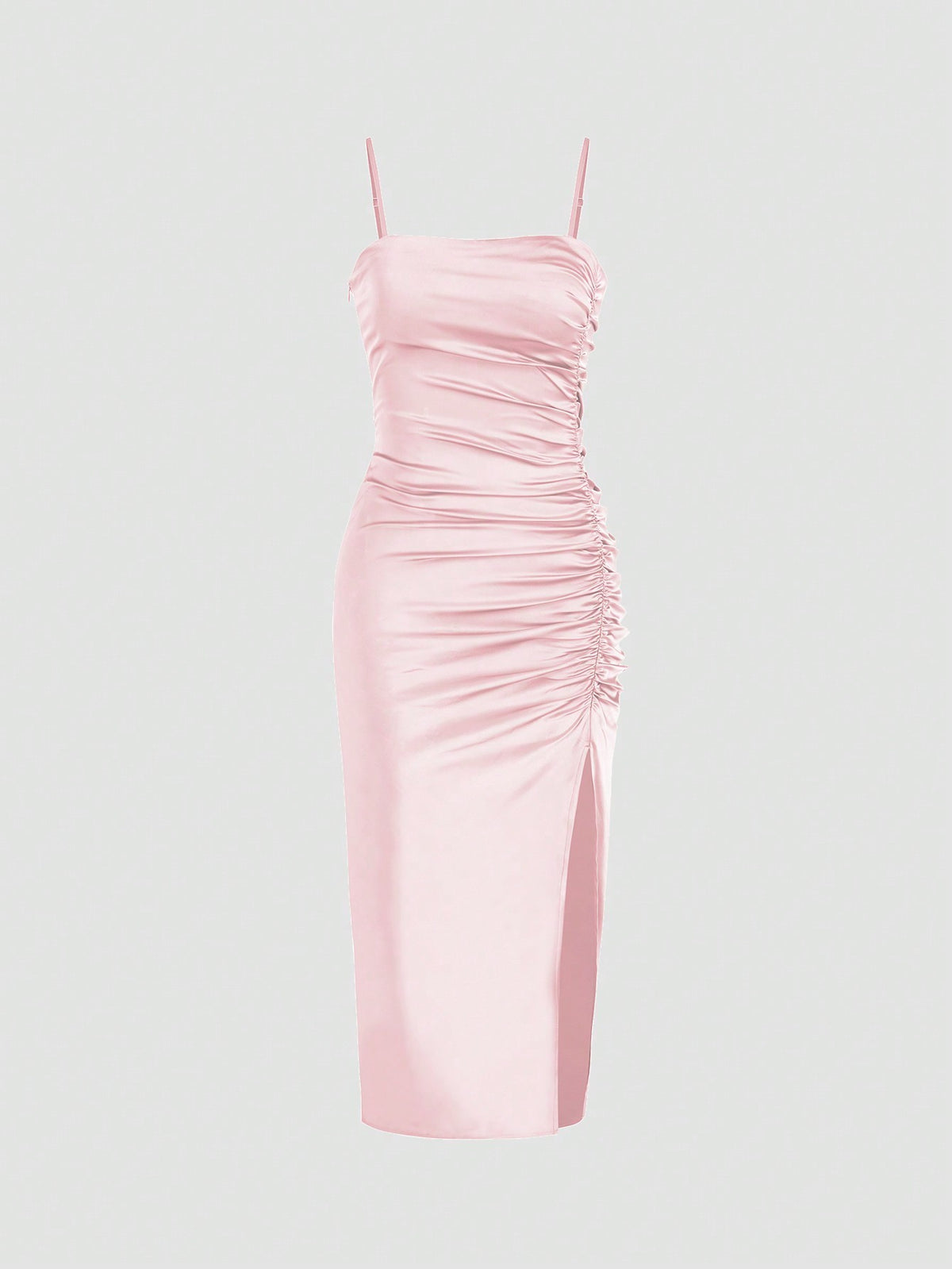 Solid Color Ruched Bodycon Slit Cami Dress Party Dress Wedding Guest Dress