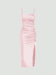 Solid Color Ruched Bodycon Slit Cami Dress Party Dress Wedding Guest Dress