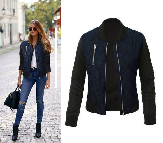 Autumn and winter new solid color fashion zipped cotton jacket women jacket