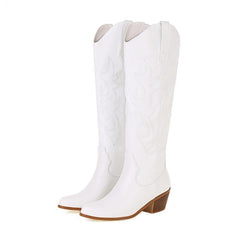 Western Cowboy Boot Women's Heel Pointed Toe Knight Boots Below The Knee Boots Slim