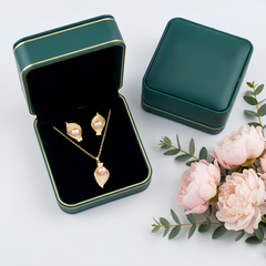 Natural Sea Pearl Leaf Necklace & Earring Set – Gold-Tone Bridal Jewelry