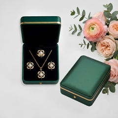 Sea Pearl Flower Jewelry Set – Gold-Tone Necklace, Earrings & Ring
