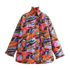 Women's Fashion Printing Large Cotton Coat Puffer Jacket