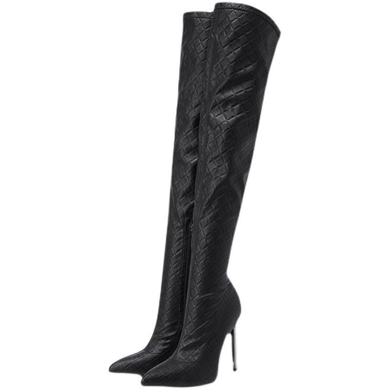 Autumn And Winter Fine Heel With Black Slimming Stretch Over The Knee Boots