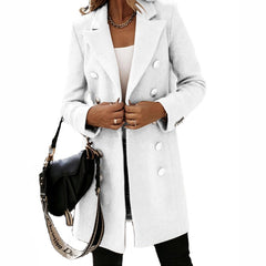 Turndown Collar Jacket For Women Autumn Winter Long-sleeved Double-breasted Woolen Coat