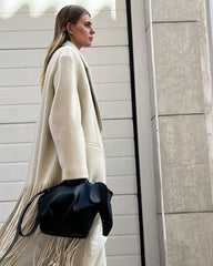 Women's Street Fashion Tassel Long Suit Woolen Coat