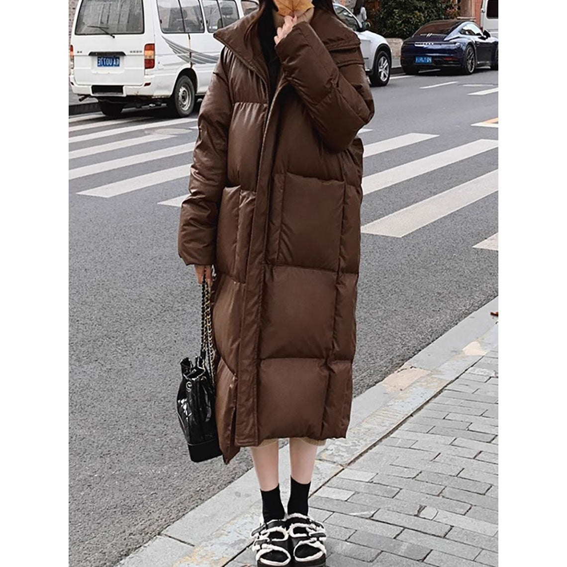 Women's vintage coffee brown puffer jacket