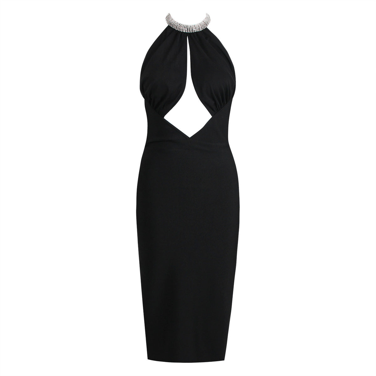 Hollow-out Shiny Rhinestone Collar Halter Dress