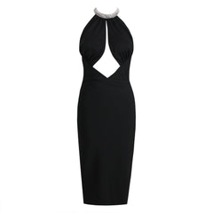 Hollow-out Shiny Rhinestone Collar Halter Dress