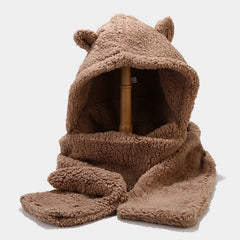 Two-piece Warmth Hat And Scarf With Thickened Bear Ears