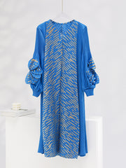 High-grade Bronzing Plate Flower V-neck Temperament Mid-length Pleated Dress