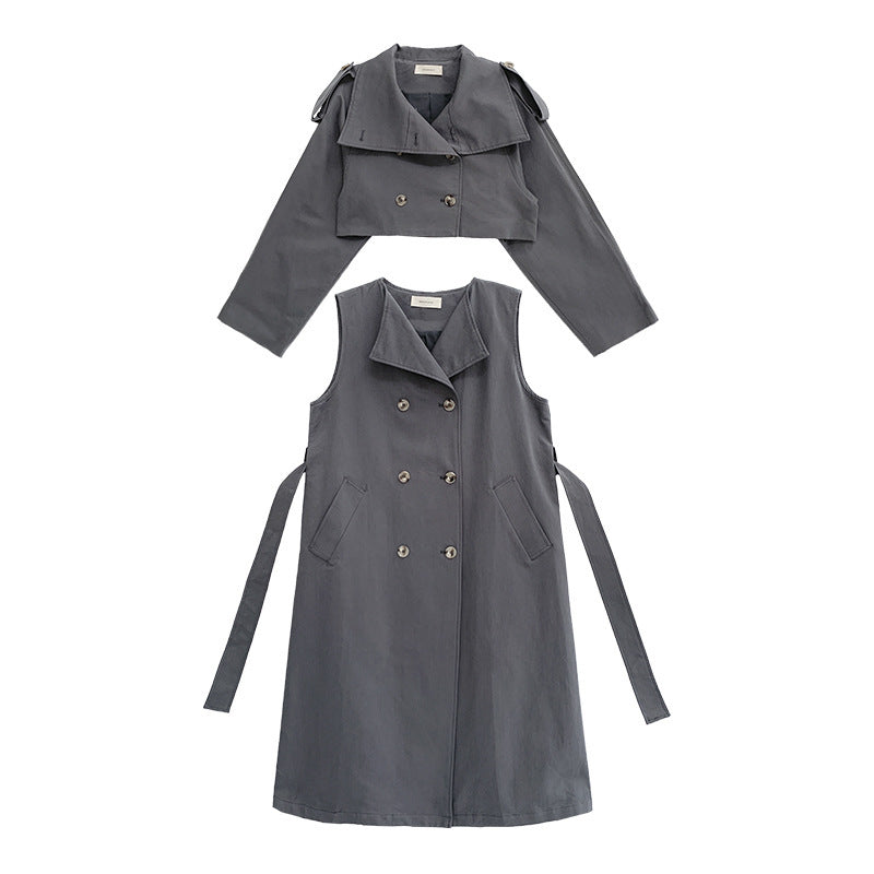 Korean Style Windbreaker Cardigan Loose Combination Two-piece Coat Women