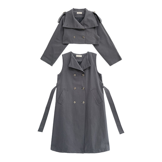 Korean Style Windbreaker Cardigan Loose Combination Two-piece Coat Women