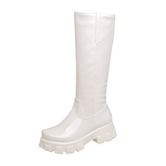 Women Knee Boots Wedges Heels Platform Lace Up Plush Inside Warm Fur
